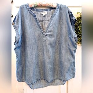Ava Viv women's blue chambray boxy denim blouse shirt size 2x